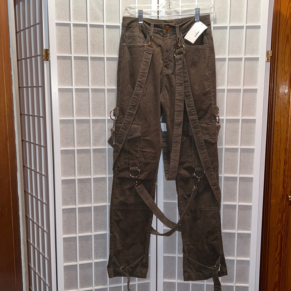 CARGO BONDAGE PANTS; Tan Corduroy, adjustable straps